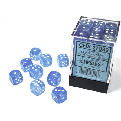 Chessex: Borealis 12mm 36 Dice Sky Blue / White