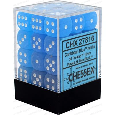 Chessex: Frosted 12mm 36 Dice Caribbean Blue / White