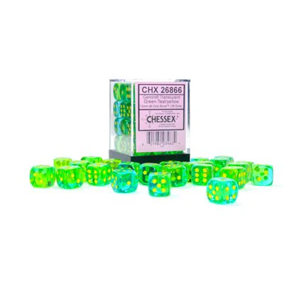 Chessex: Gemini 12mm 36 Dice Translucent Green Teal / Yellow
