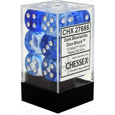 Chessex: Nebula 12D6 Dark Blue/White