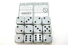 Chessex: Opaque 16mm Dark Grey / Black (12)